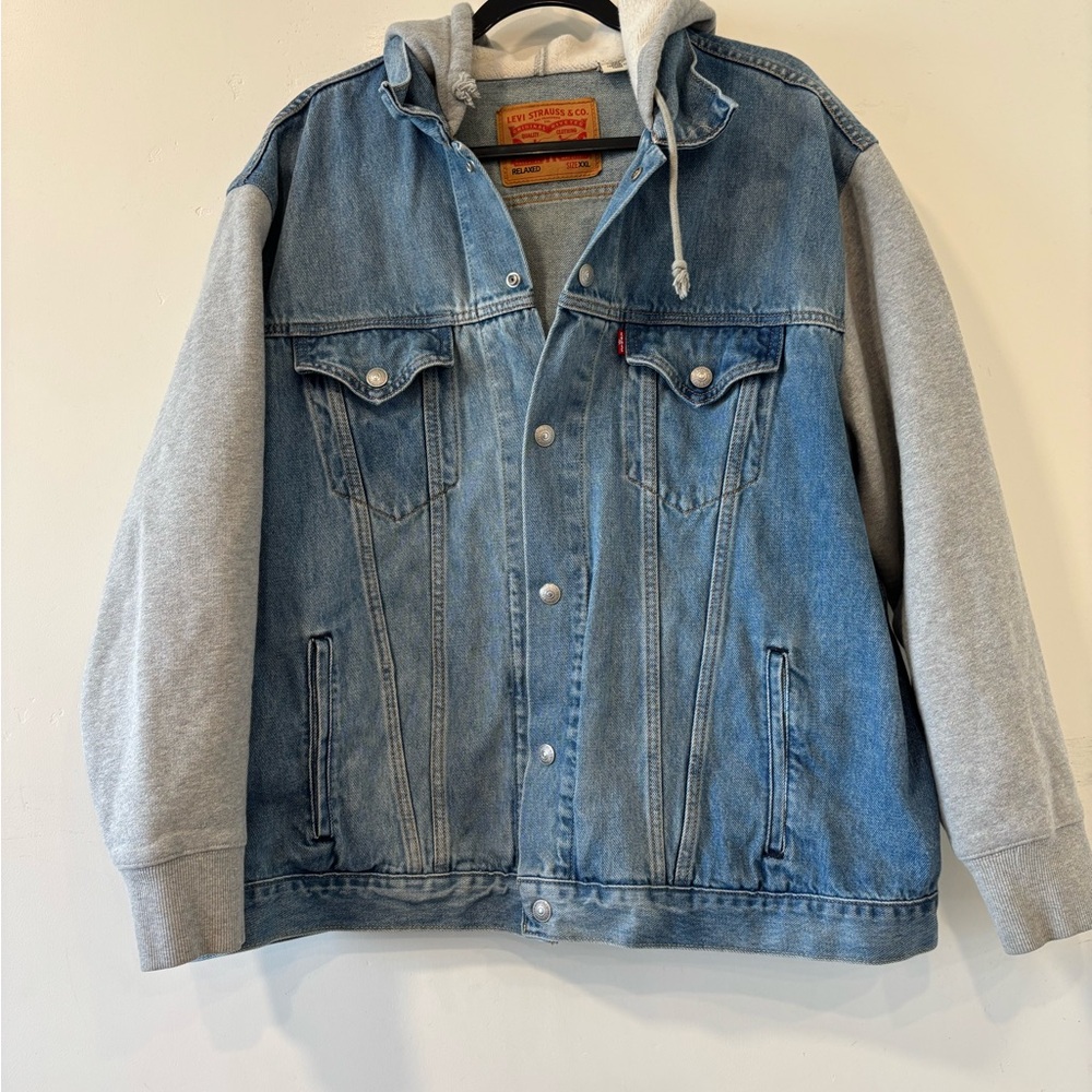 LEVIS HYBRID HOODIE TRUCKER DENIM JEAN JACKET - SIZE XXL Relaxed Fit